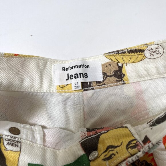 REFORMATION Ivory Multicolor 'Comic' High Rise Straight Leg Jeans - Picture 6 of 8